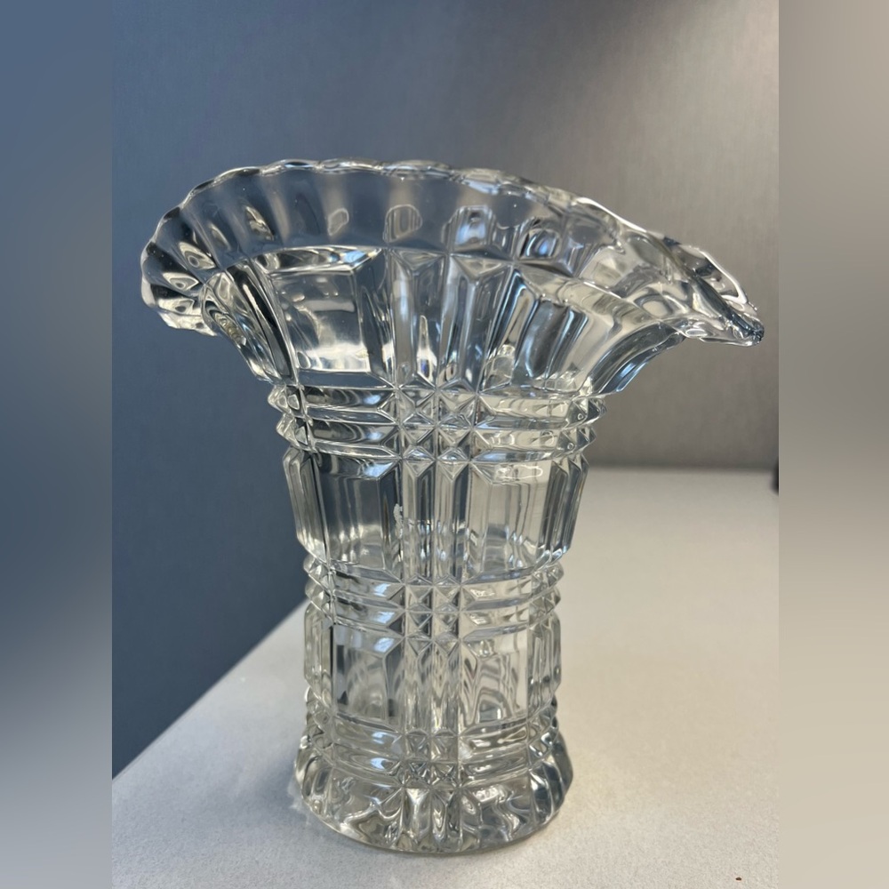 MCM Tchecoslovaquie Czechoslovakia Cut Glass Vase (basket weave)